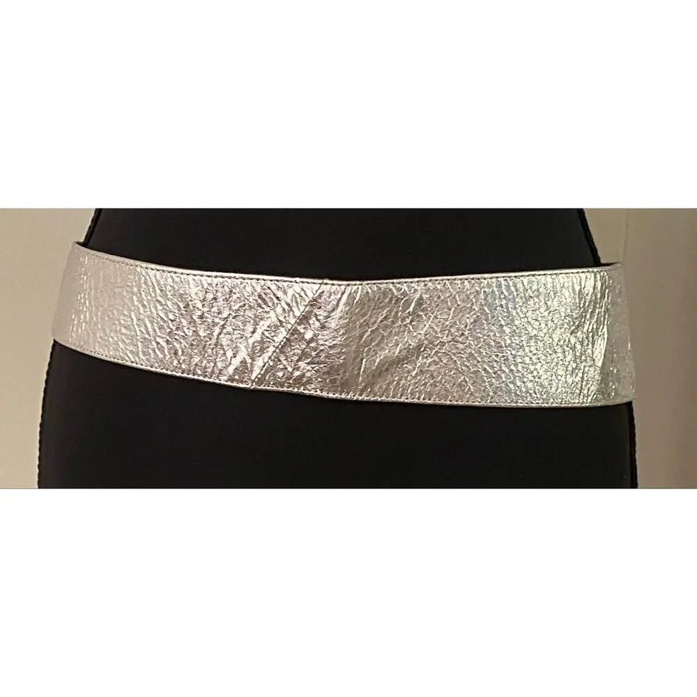 Vintage 80s Ravid Artistic Designs Silver Rhinestone Wide Belt USA Art Glam